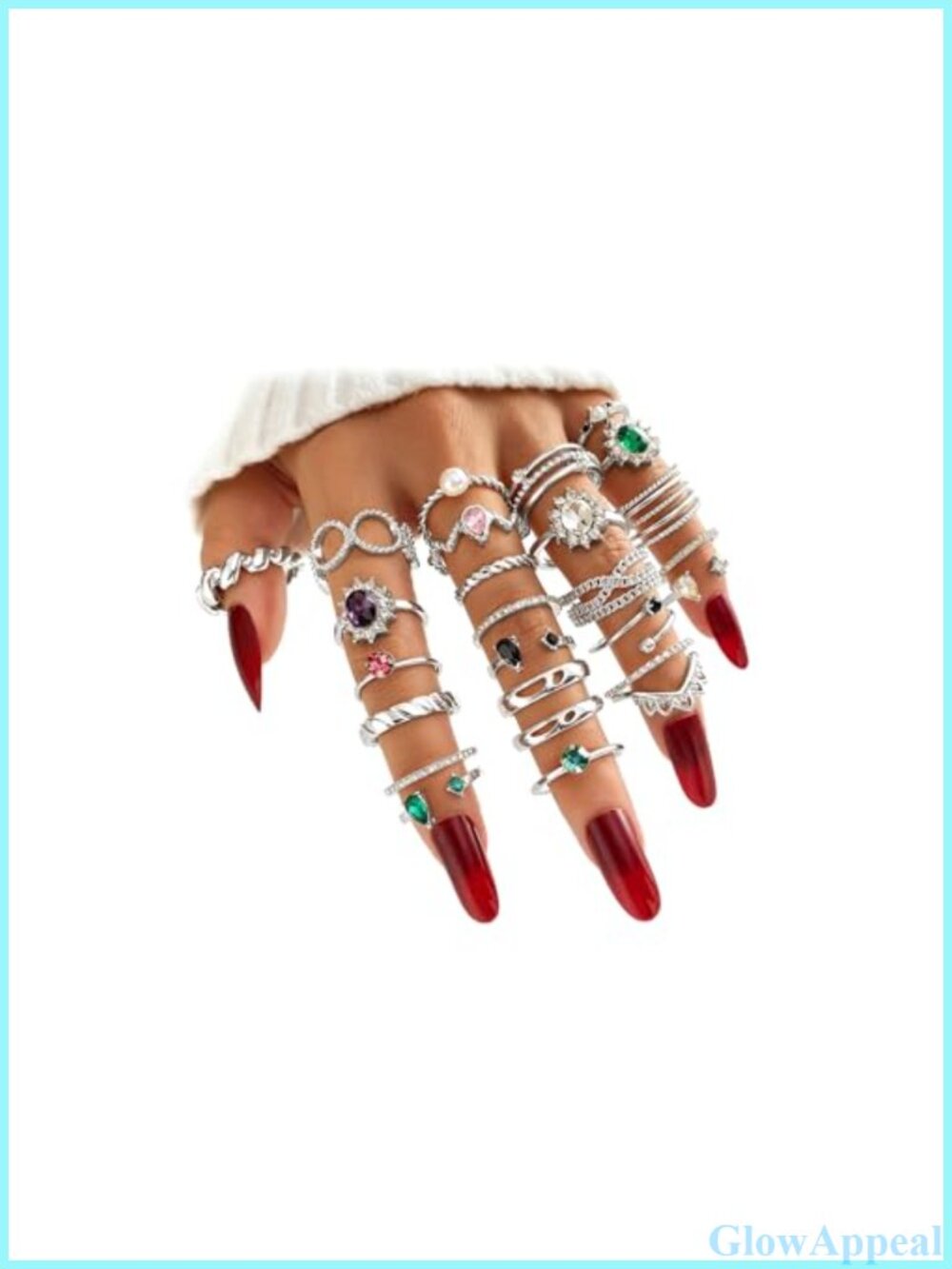 Stackable Rings Set Polished Alloy Crystal Rhinestone 26 Pcs - Picture 1 of 6